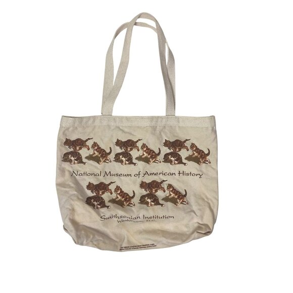 Vintage Smithsonian Museum of American History Cat Print Canvas Tote Bag By Mimi - Picture 2 of 11
